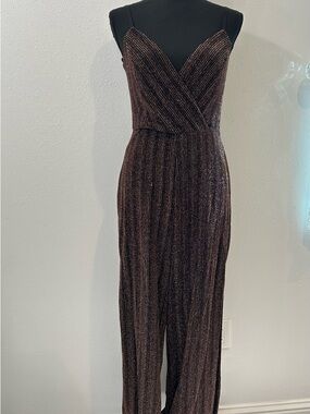 Material Girl Metallic Bronze V-Neck Sleeveless Jumpsuit
